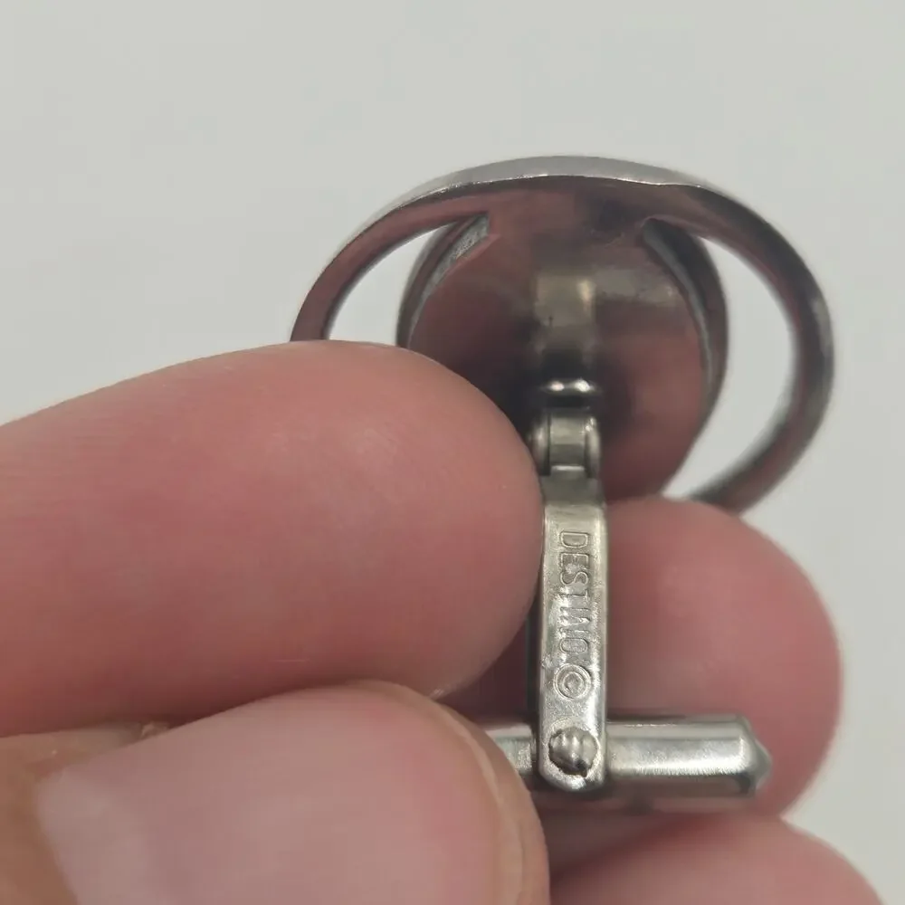 Vintage Destino Sterling Silver Onyx Oval Modernist Cufflinks Wedding Formal